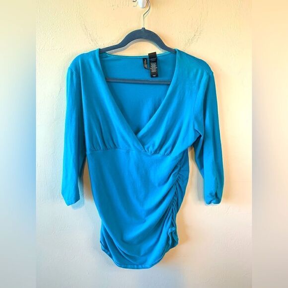 Bisou Bisou blue wrap look top size L - Picture 1 of 6